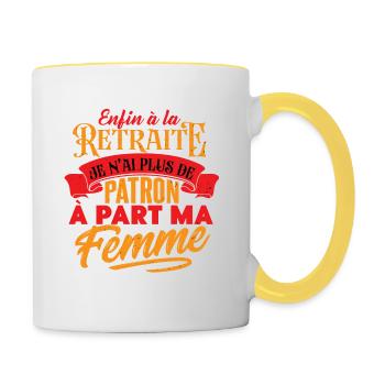 Enfin à la retraite - Cadeau Humour Retraité - Mug contrasté - blanc/jaune - Droite