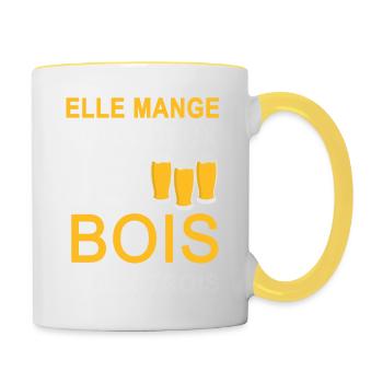 Elle mange pour deux je bois pour trois - Mug contrasté - blanc/jaune - Droite