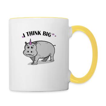 I THINK BIG | Shirt mit Nilpferd Einhorn - Tasse zweifarbig - Weiß/Gelb - Rechts