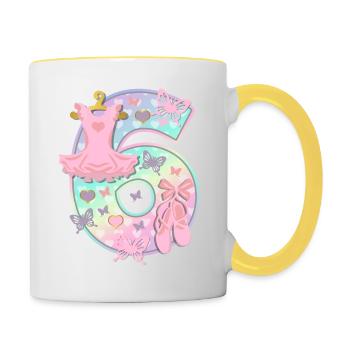 Ballerina 6. Geburtstagsparty Nummer 6 - 6 Jahre - Tasse zweifarbig - Weiß/Gelb - Rechts