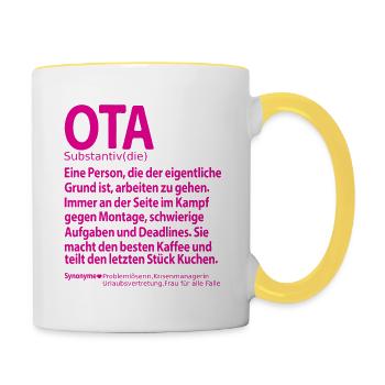 OTA Operationstechnische Assistentin Abschied - Tasse zweifarbig - Weiß/Gelb - Rechts
