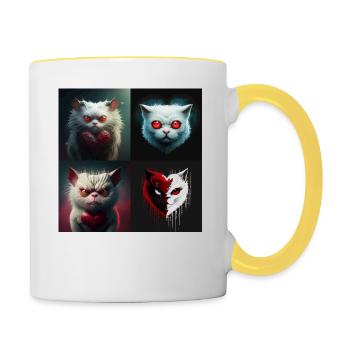 monster cat red heart white face - Mug contrasté - blanc/jaune - Droite