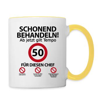 50. Geburtstag Chef Geburtstagsgeschenk mit Spruch - Tasse zweifarbig - Weiß/Gelb - Rechts