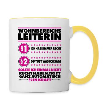 Wohnbereichsleiterin WBL Beste Lustig Spruch - Tasse zweifarbig - Weiß/Gelb - Rechts