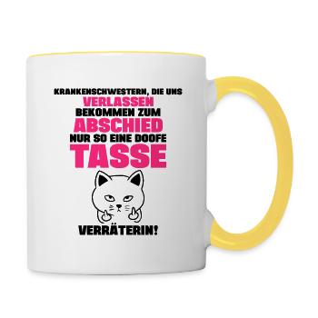 Abschiedsgeschenk für Kollegin Krankenschwester - Tasse zweifarbig - Weiß/Gelb - Rechts