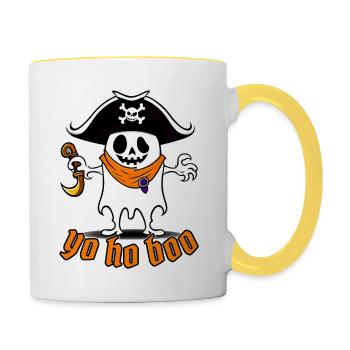Lustig Halloween Piraten Geist T-Shirt Sweatshirt - Tasse zweifarbig - Weiß/Gelb - Rechts