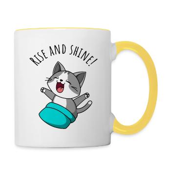 Funny Good morning with cute cute cat - Contrasting Mug - white/yellow - Right