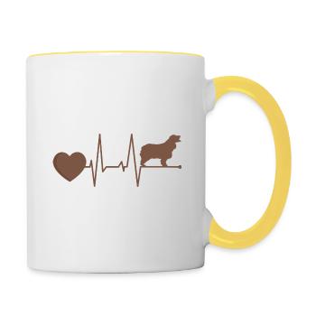 Cocker Chocolat Épagneul Maman Battement de cœur - Mug contrasté - blanc/jaune - Droite