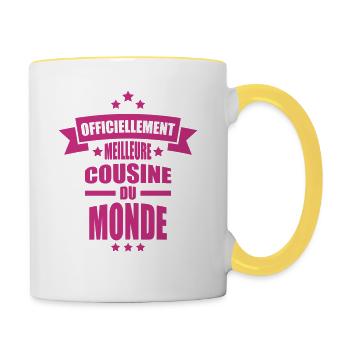officiellement meilleure cousine du monde - Mug contrasté - blanc/jaune - Droite