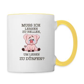Do I have to learn to bark to live? - Contrasting Mug - white/yellow - Right
