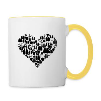Heart made of footprints of animals with love - Contrasting Mug - white/yellow - Right