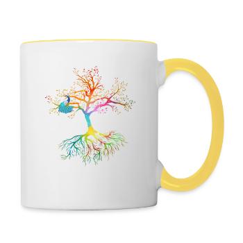Farbenprächtiger Baum des Lebens mit einem Pfau - Tasse zweifarbig - Weiß/Gelb - Rechts