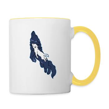 Wolf Fliegen Baby Wolf Zeichnung Motiv - Tasse zweifarbig - Weiß/Gelb - Rechts