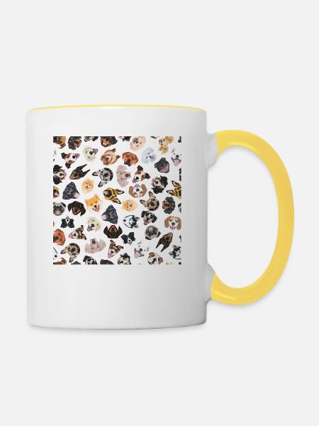 Fröhliche Illustration mit Hunden - Tasse zweifarbig - Weiß/Gelb