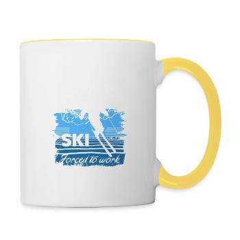 Vintage Born To Ski, forced to work - Tasse zweifarbig - Weiß/Gelb - Rechts