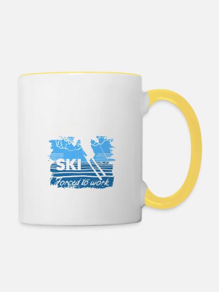 Vintage Born To Ski, obligé de travailler - Mug contrasté - blanc/jaune