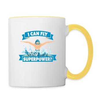 Schwimmer & Schwimmerin Superkraft Geschenk - Tasse zweifarbig - Weiß/Gelb - Rechts