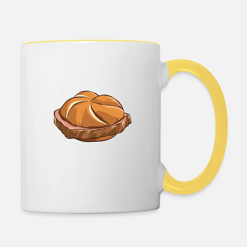 Ich lasse Leberkas verschwinden - Essen - Spruch - Tasse zweifarbig - Weiß/Gelb