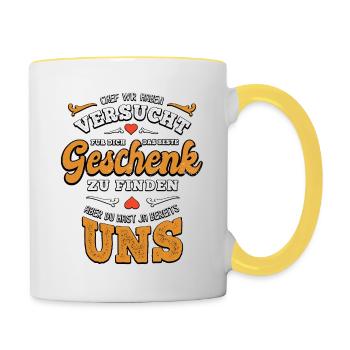 Das beste Geschenk für dich - Chef - Spruch - Tasse zweifarbig - Weiß/Gelb - Rechts