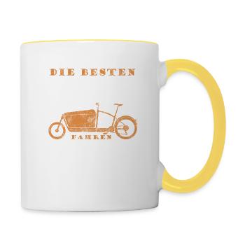 Die besten Papas fahren Lastenfahrrad - Tasse zweifarbig - Weiß/Gelb - Rechts