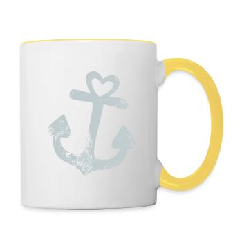 Anker mit Herz - Ich liebe das Meer - Küste - See - Tasse zweifarbig - Weiß/Gelb - Rechts
