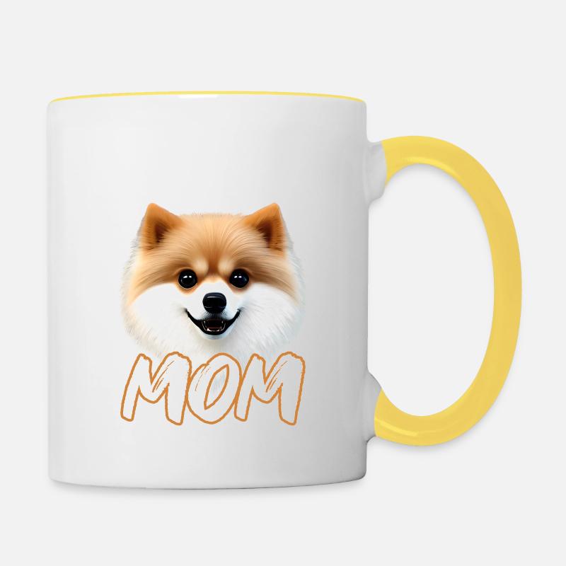 Pomeranian Mom, dwarf spitz with crown - saying - Contrasting Mug - white/yellow