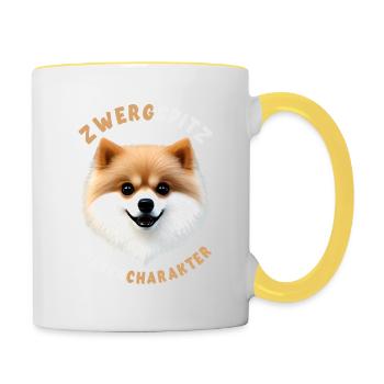 Zwergspitz - Riesen Charakter - Spruch - Tasse zweifarbig - Weiß/Gelb - Rechts