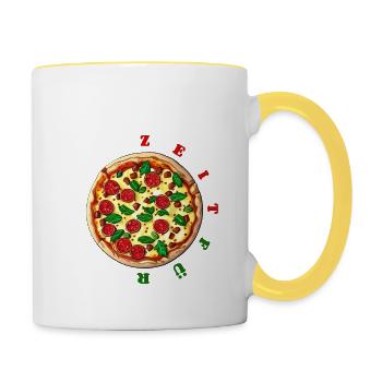 Höchste Zeit für Pizza - Uhr - leckere Salamipizza - Tasse zweifarbig - Weiß/Gelb - Rechts