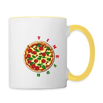 Höchste Zeit für Pizza - Uhr - leckere Salamipizza - Tasse zweifarbig - Weiß/Gelb - Rechts