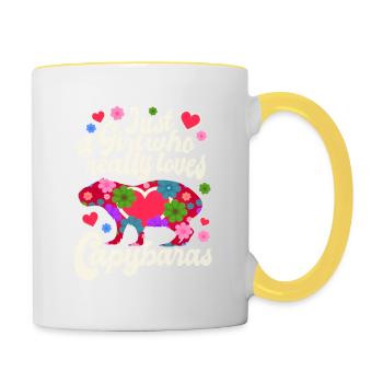 Just A Girl Who Loves Capybaras - Hippie Style - Tasse zweifarbig - Weiß/Gelb - Rechts