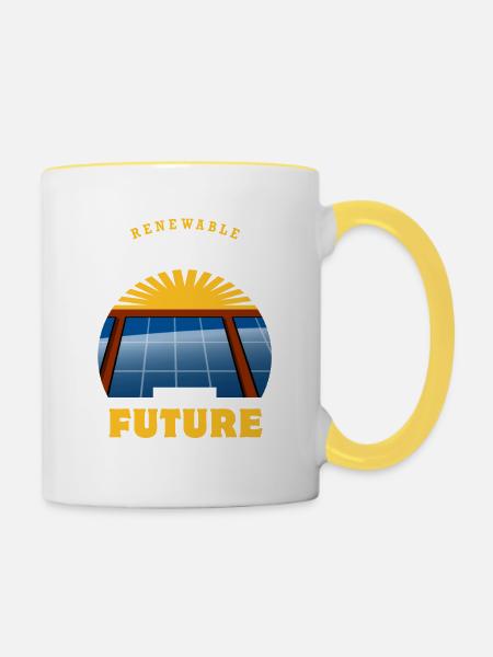 Erneuerbare Energie ist die Zukunft - Photovoltaik - Tasse zweifarbig - Weiß/Gelb