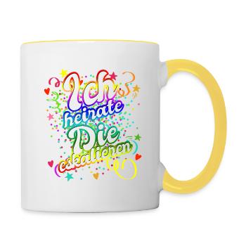 JGA Junggesellinnenabschied - Ich heirate - Tasse zweifarbig - Weiß/Gelb - Rechts