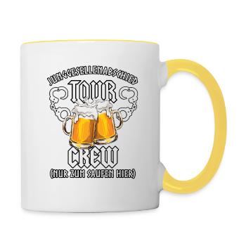 Junggesellenabschied Tour Crew Nur zum Saufen hier - Tasse zweifarbig - Weiß/Gelb - Rechts