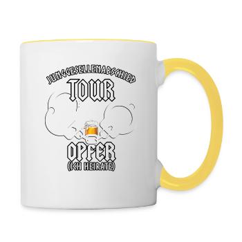 Junggesellenabschied Tour Opfer Ich heirate - Tasse zweifarbig - Weiß/Gelb - Rechts
