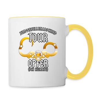 Junggesellenabschied Tour Opfer Ich heirate - Tasse zweifarbig - Weiß/Gelb - Rechts