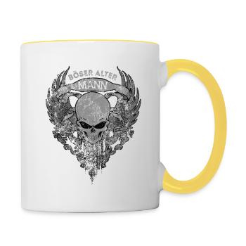 Böser alter Mann - Totenkopf - Männertag - Spruch - Tasse zweifarbig - Weiß/Gelb - Rechts