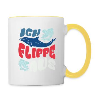 Ich flippe aus - Ironie - Delphin - Spruch - Tasse zweifarbig - Weiß/Gelb - Rechts
