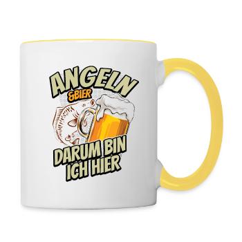 Angeln & Bier - darum bin ich hier - Karpfen - Tasse zweifarbig - Weiß/Gelb - Rechts