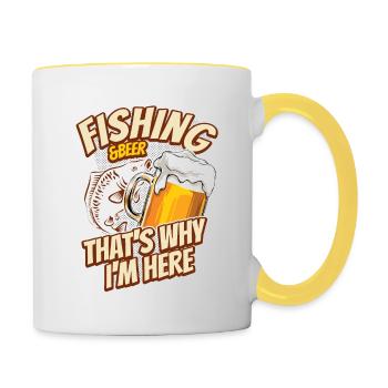 Pêche et bière - c’est pourquoi je suis ici - carpe - Mug contrasté - blanc/jaune - Droite