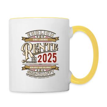 Rente 2025 - endlich Geschafft - Ruhestand - Tasse zweifarbig - Weiß/Gelb - Rechts