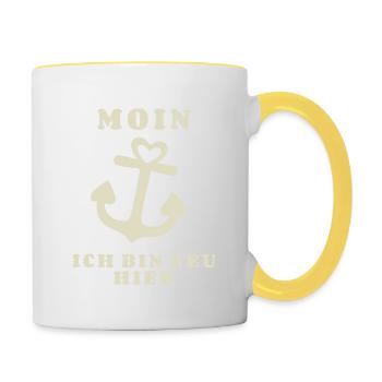 Moin bin neu hier Anker Baby Geburt Spruch - Tasse zweifarbig - Weiß/Gelb - Rechts