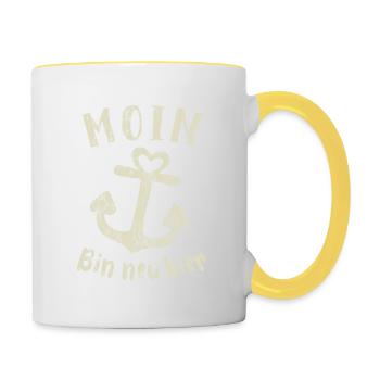 Moin bin neu hier Anker Baby Geburt Spruch - Tasse zweifarbig - Weiß/Gelb - Rechts