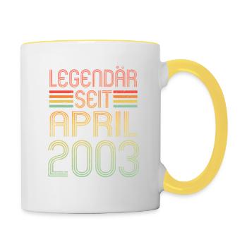 Legendär seit April 2003 - Geburtstag Retro - Tasse zweifarbig - Weiß/Gelb - Rechts