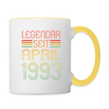Legendär seit April 1993 - Geburtstag Retro - Tasse zweifarbig - Weiß/Gelb - Rechts