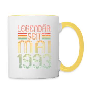 Legendär seit Mai 1993 - Geburtstag Retro - Tasse zweifarbig - Weiß/Gelb - Rechts