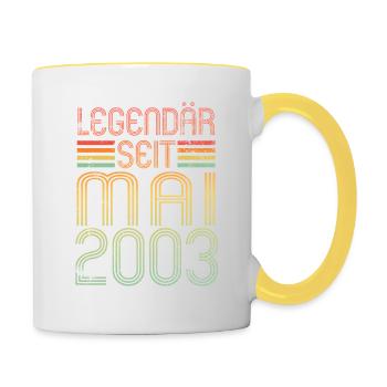 Legendär seit Mai 2003 - Geburtstag Retro - Tasse zweifarbig - Weiß/Gelb - Rechts