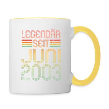 Legendär seit Juni 2003 - Geburtstag Retro - Tasse zweifarbig - Weiß/Gelb - Rechts