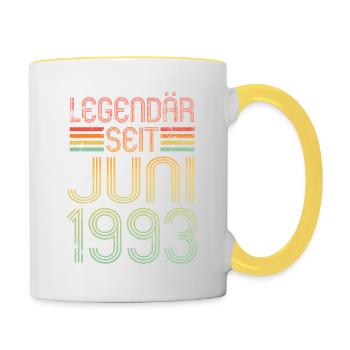 Legendär seit Juni 1993 - Geburtstag Retro - Tasse zweifarbig - Weiß/Gelb - Rechts