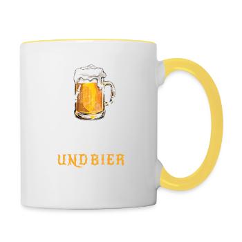 Metal und Bier Musik - Skelett - Totenkopf - Tasse zweifarbig - Weiß/Gelb - Rechts