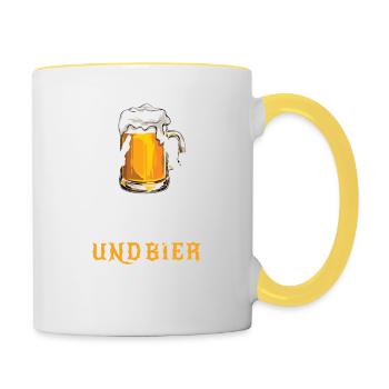 Metal und Bier - Dafür bin ich hier - Spruch - Tasse zweifarbig - Weiß/Gelb - Rechts